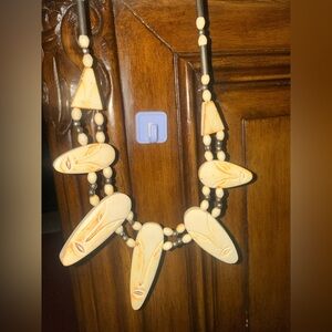 Vintage Tribal resin/bone African Mask Beaded Necklace